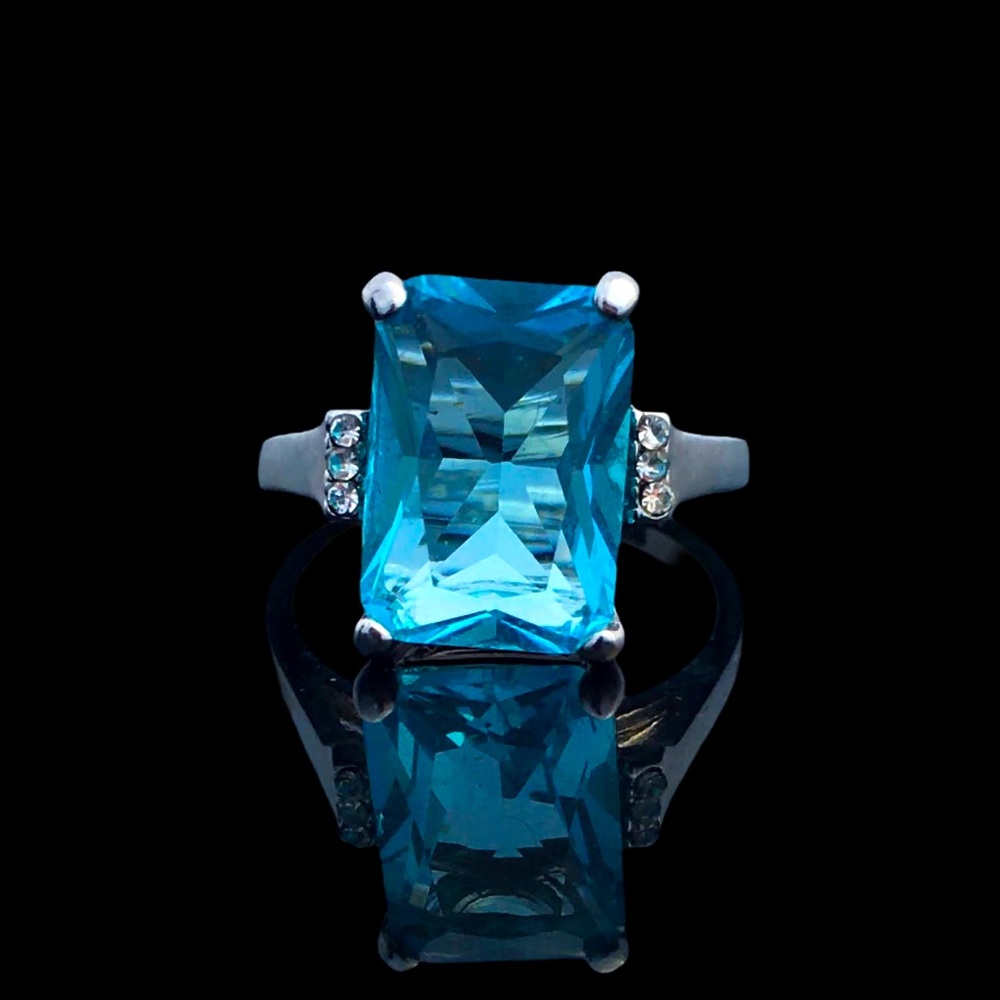 Huge Princess Cut 925 Aquamarine Engagement Ring